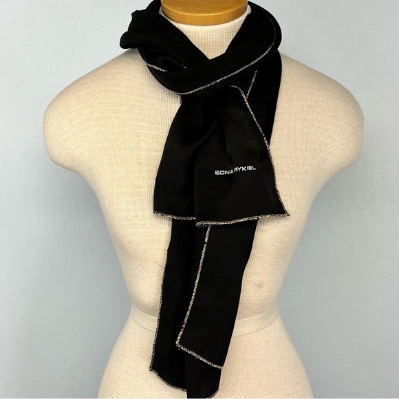 Sonia Rykiel Black with Metallic Gold Edge Detail Rectangle Scarf - Picture 6 of 6